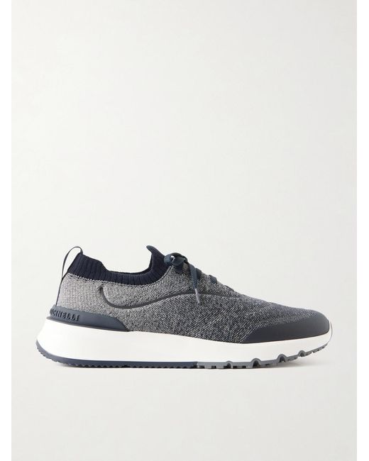 Brunello Cucinelli Blue Stretch-Knit Sneakers for men