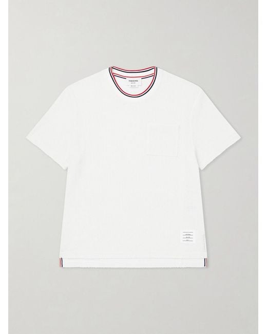 Thom Browne White Pointelle-Knit Cotton And Linen-Blend T-Shirt for men