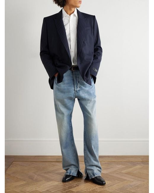 Balmain Blue Double-Breasted Pinstriped Wool-Blend Blazer for men