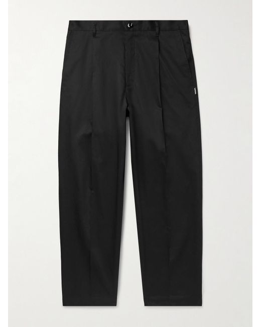 Neighborhood Black Tapered Pleated Cotton And Linen-Blend Twill Trousers for men