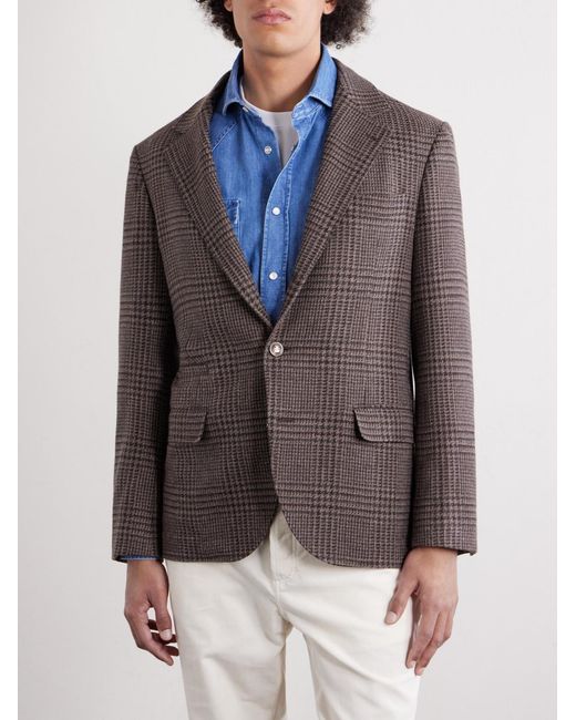 Brunello Cucinelli Brown Houndstooth Cashmere Blazer for men