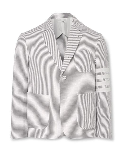 Thom Browne Gray Fun Mix Striped Cotton-seersucker Blazer for men
