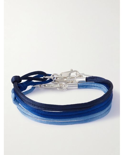 Rubinacci Blue Set Of Three Silver And Silk Bracelets for men