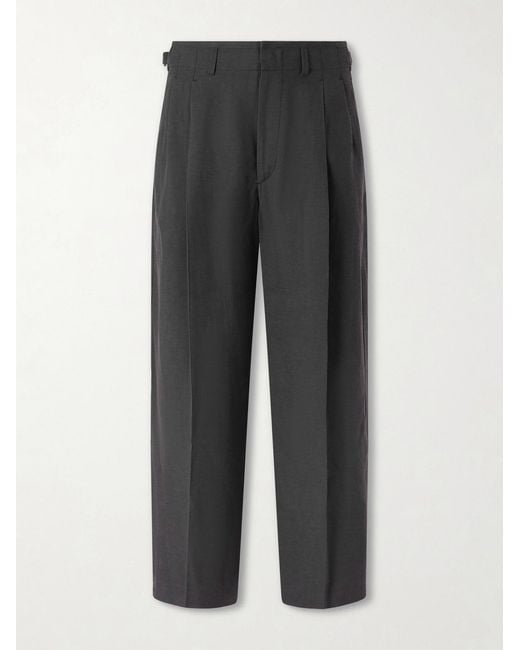 Lemaire Gray Wide-Leg Pleated Twill Trousers for men