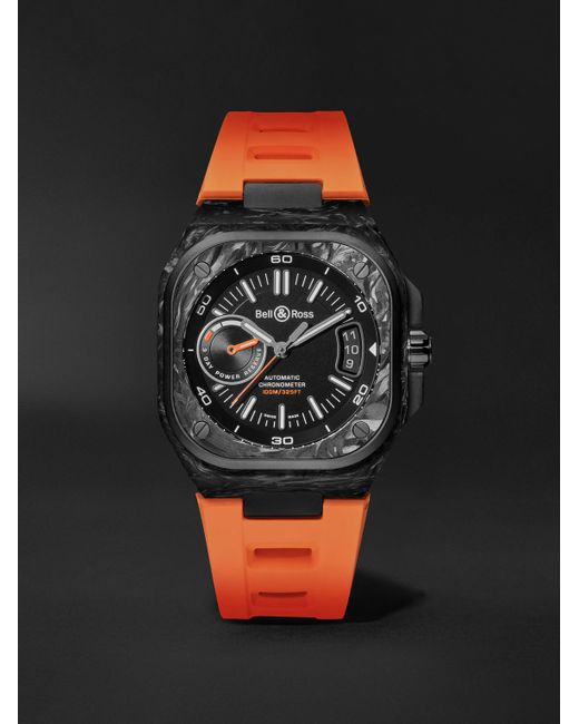 Cronometro automatico 41 mm in titanio rivestito in DLC con cinturino in gomma BR-X5 Carbon Orange Limited Edition di Bell & Ross in Black da Uomo