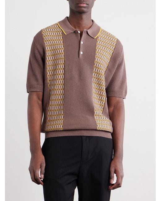 Beams Plus Brown Jacquard-knit Ramie And Cotton-blend Polo Shirt for men