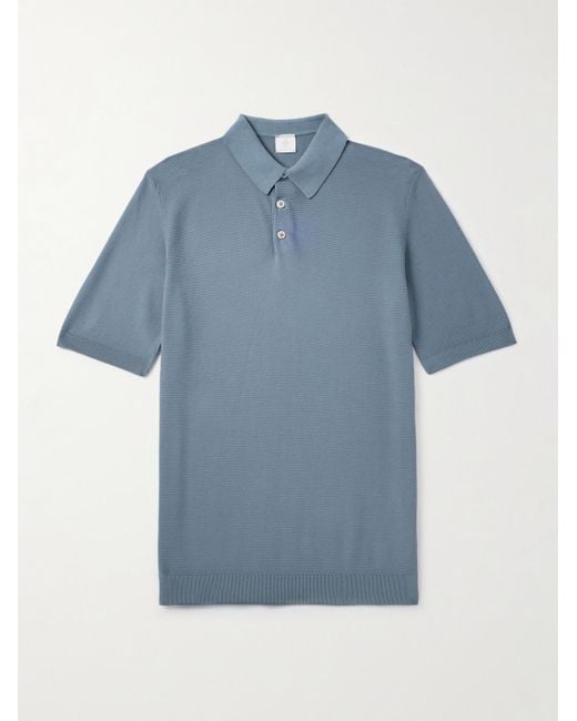 Eleventy Blue Slim-Fit Ribbed Cotton Polo Shirt for men