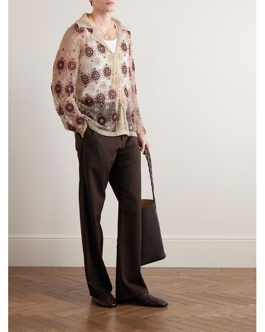 Bode Natural Solarium Bead-Embellished Broderie Anglaise Tulle Shirt for men