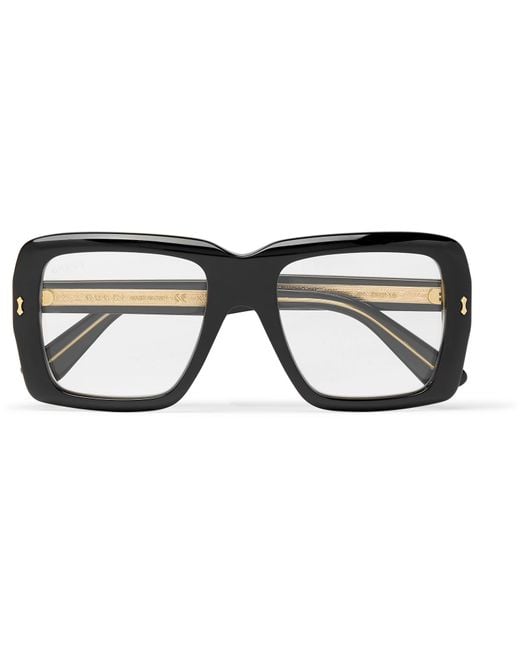Gucci Black Square-frame Acetate And Gold-tone Optical Glasses for men