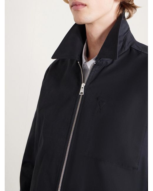 AMI Black Logo-Embossed Cotton-Gabardine Blouson Jacket for men