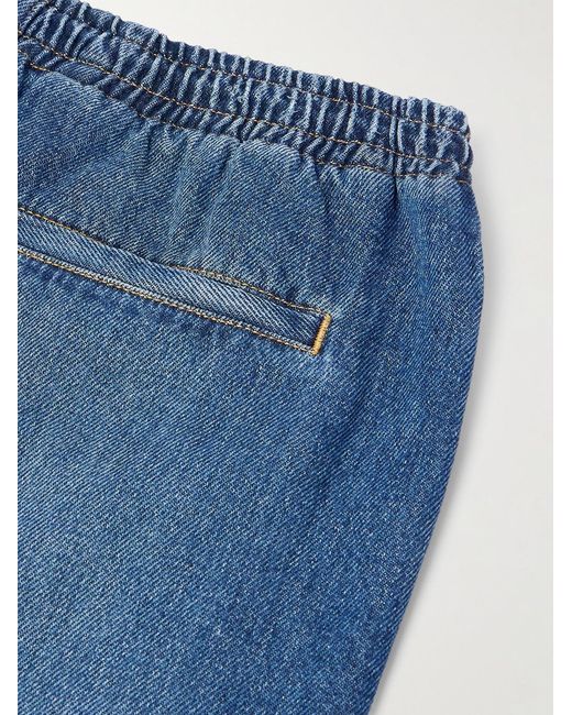 Versace Blue Straight-Leg Horsebit-Embellished Denim Shorts for men
