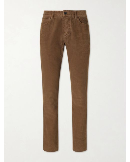 James Perse Brown Slim-Fit Straight-Leg Cotton-Blend Corduroy Trousers for men