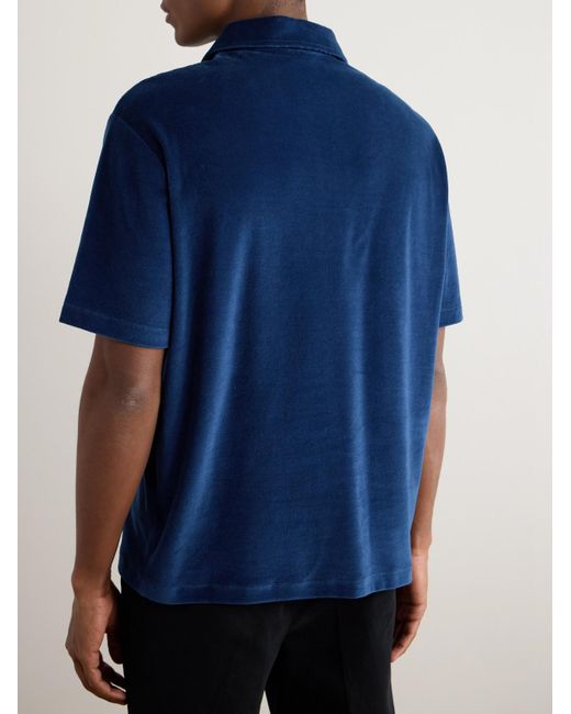 Loro Piana Blue Cotton And Silk-blend Velour Polo Shirt for men