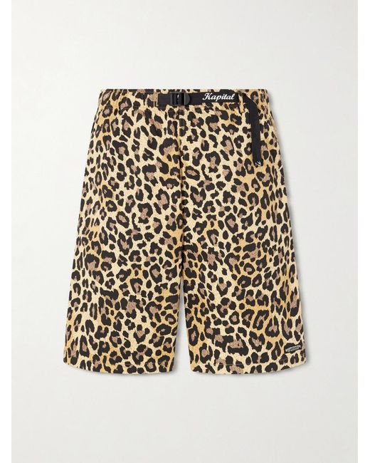 Kapital Brown Wide-leg Belted Leopard-print Cotton-twill Shorts for men