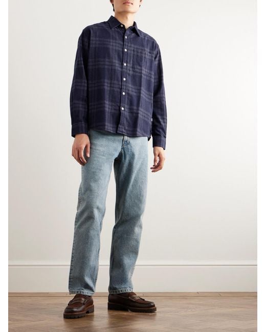 NN07 Blue Deon 5465 Checked Organic Cotton-flannel Shirt for men