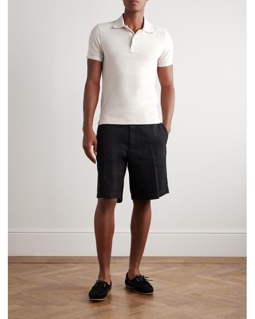 Tom Ford Schmal geschnittenes Polohemd aus Frottee aus einer Baumwollmischung in Natural für Herren