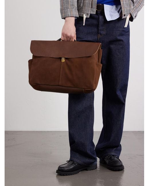 Bleu De Chauffe Brown Charles Leather-Trimmed Suede Briefcase for men
