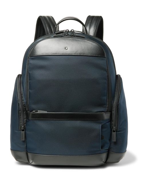 Montblanc Blue Nightflight Leather-trimmed Canvas Backpack for men