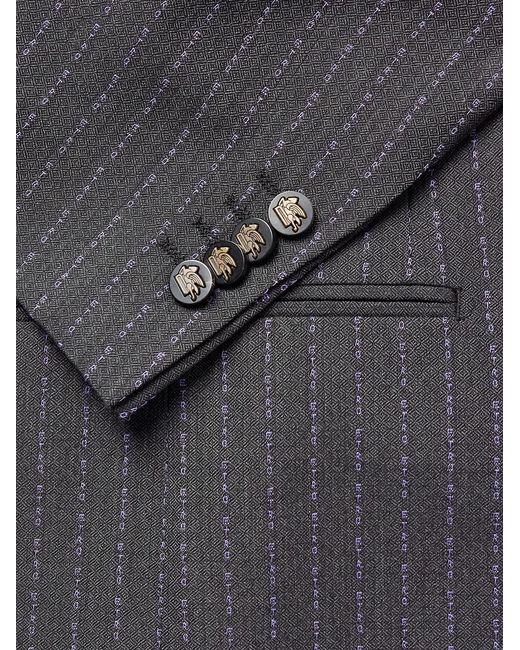Etro Blue Double-breasted Logo-embroidered Wool-blend Jacquard Suit Jacket for men