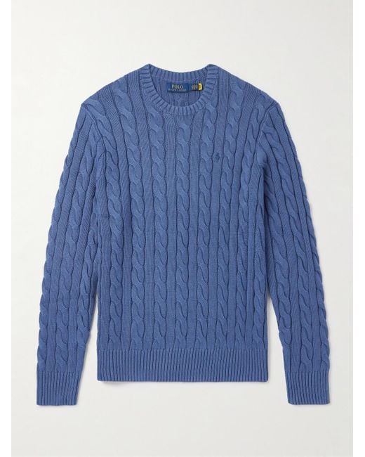 Polo Ralph Lauren Zopfstrickpullover aus Baumwolle mit Logostickerei in Blue für Herren