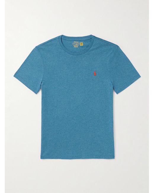 T-shirt in jersey di cotone con logo ricamato di Polo Ralph Lauren in Blue da Uomo