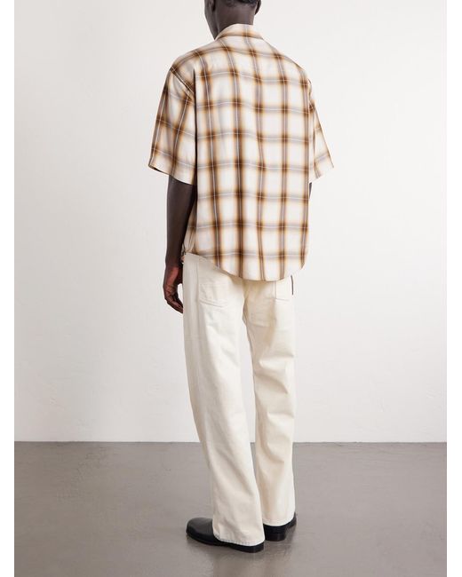 AMI Natural Logo-Embroidered Checked Lyocell Shirt for men