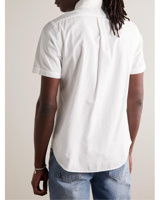 Polo Ralph Lauren White Button-Down Collar Cotton-Seersucker Shirt for men