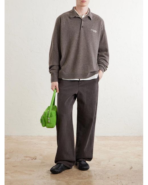 Acne Gray Oversized Logo-Embroidered Wool And Yak-Blend Polo Sweater for men