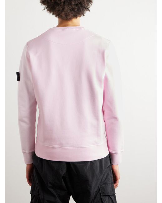 Stone Island Pink Logo-appliquéd Garment-dyed Cotton-jersey Sweatshirt for men