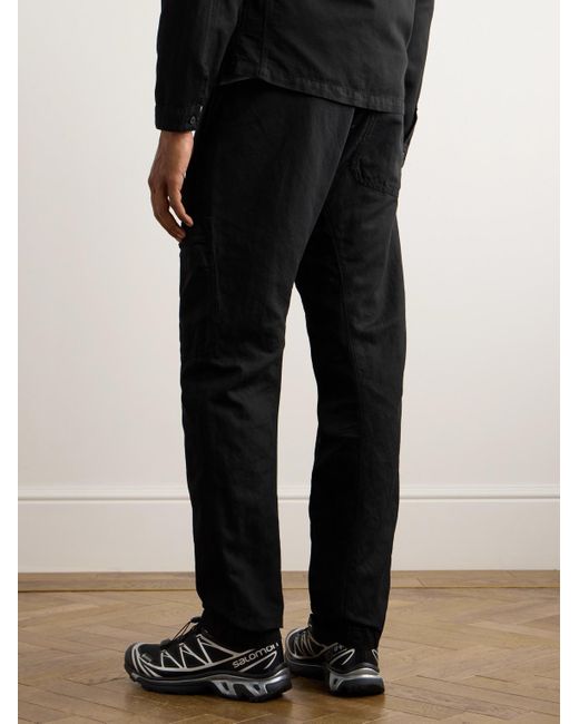 C P Company Black Straight-leg Logo-appliquéd Cotton And Linen-blend Trousers for men