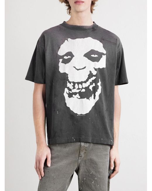 SAINT Mxxxxxx Gray Bape Distressed Printed Cotton-Jersey T-Shirt for men