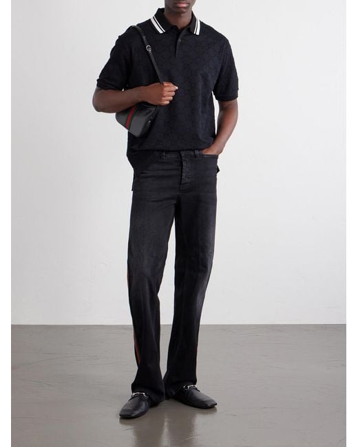 Gucci Black Logo-embroidered Cotton-piqué Polo Shirt for men