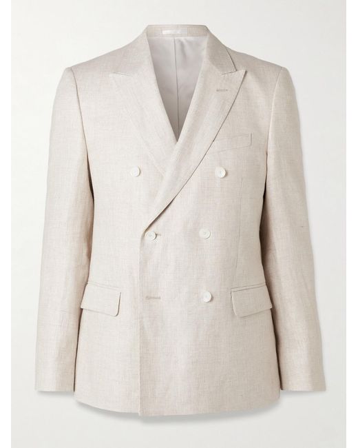 Mr P. Natural Double-Breasted Houndstooth Linen Suit Jacket for men