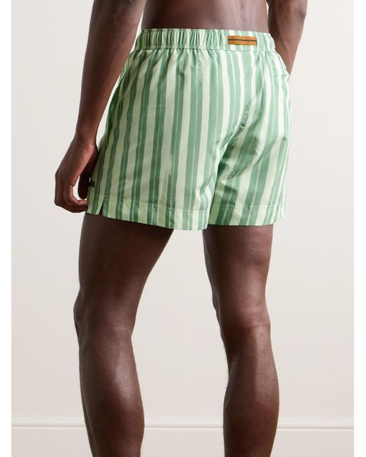 Zegna Green Straight-leg Mid-length Logo-embroidered Striped Shell Swim Shorts for men