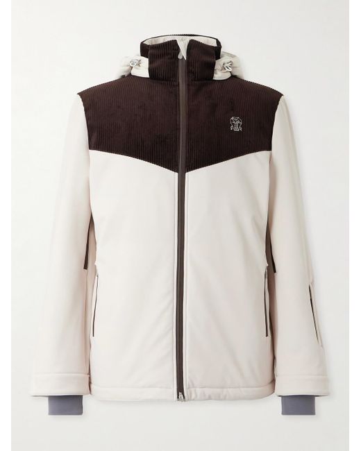 Brunello Cucinelli Natural Logo-Embroidered Corduroy-Trimmed Padded Shell Ski Jacket for men
