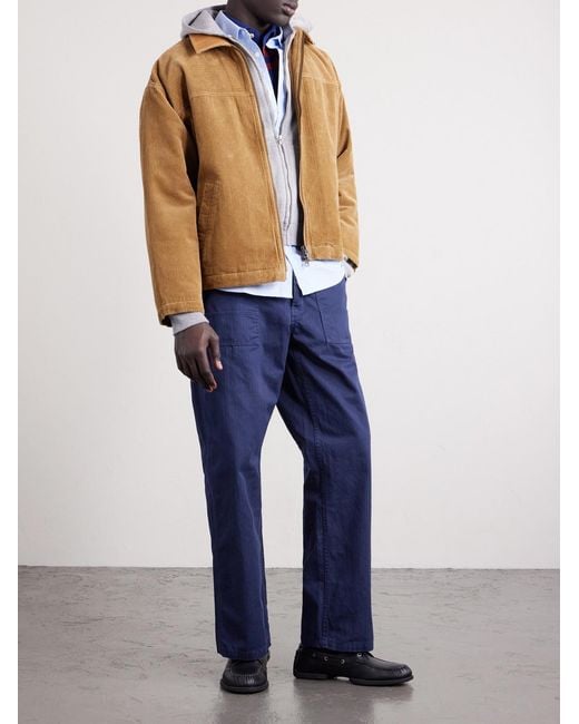 Nudie Jeans Blue Tuff Tony Straight-Leg Herringbone Cotton Trousers for men