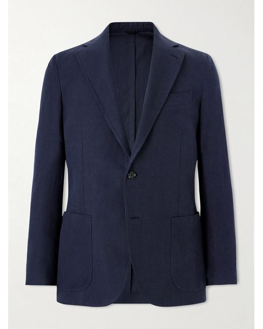 De Petrillo Blue Linen Single-breasted Blazer for men