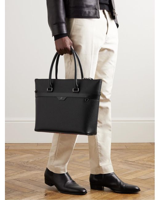 Christian Louboutin Black Kabiker 2.0 Rubber-trimmed Full-grain Leather Tote Bag for men