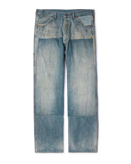 SAINT Mxxxxxx Blue Straight-leg Distressed Embroidered Jeans for men
