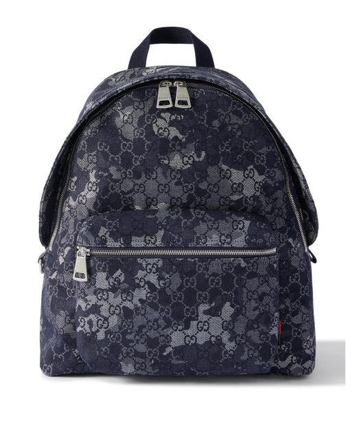 Gucci Blue Logo-jacquard Canvas Backpack for men