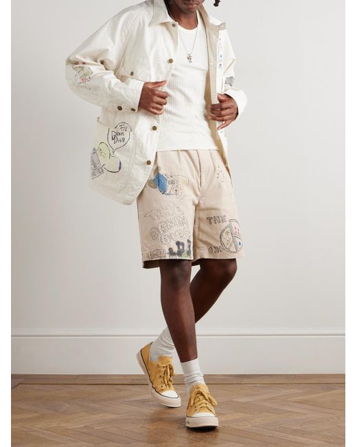 Kapital Natural Memorial Paint Straight-Leg Printed Cotton-Corduroy Shorts for men