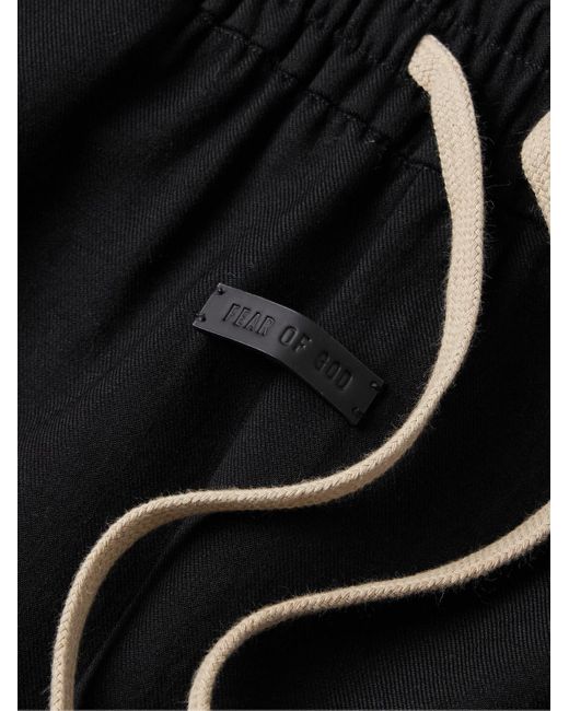 Fear Of God Black Wide-leg Logo-appliquéd Pleated Cotton-blend Twill Drawstring Trousers for men