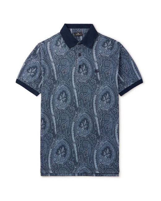 Etro Blue Roma Slim-fit Logo-embroidered Paisley-print Cotton-piqué Polo Shirt for men
