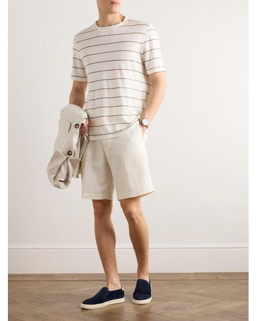 Brunello Cucinelli Natural Straight-Leg Linen, Silk, Wool And Cotton-Blend Bermuda Shorts for men
