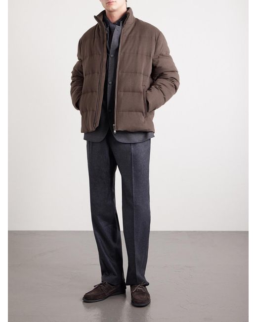 Zegna Brown Quilted Oasi Cashmere Down Jacket for men