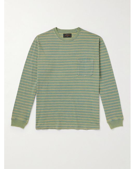 Beams Plus Green Indigo Striped Cotton-jersey T-shirt for men