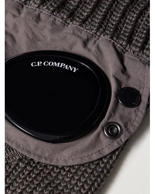 C P Company Black Goggle-Embellished Shell-Trimmed Ribbed Wool Balaclava for men