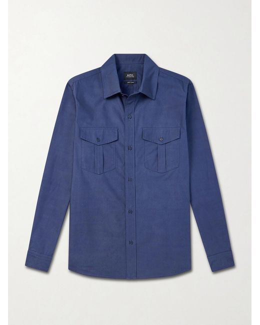 A.P.C. Blue Warren Cotton-Poplin Shirt for men