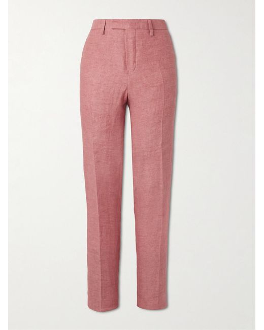 Mr P. Pink Phillip Tapered Linen Suit Trousers for men