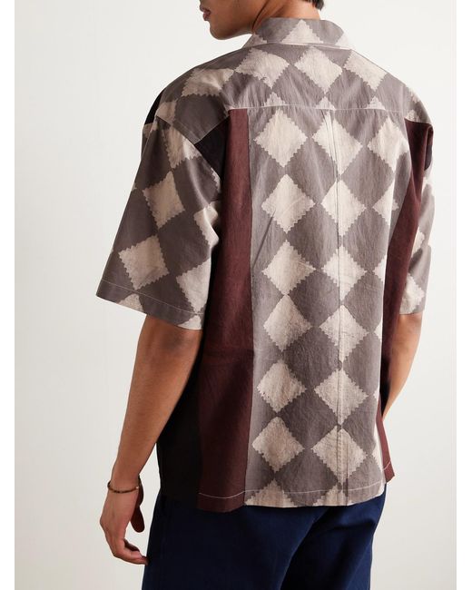 Kardo Brown Rohit Convertible-Collar Printed Cotton Shirt for men